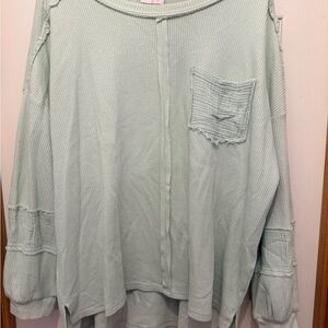 Pink Lily Light Green Waffle Knit Top